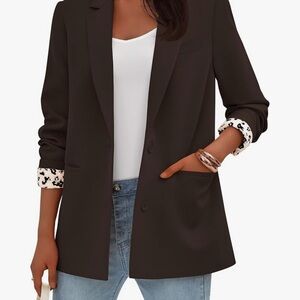 NWT Pretty Garden Chocolate Brown Women's Blazer Leopard Liner Optional Cuffs